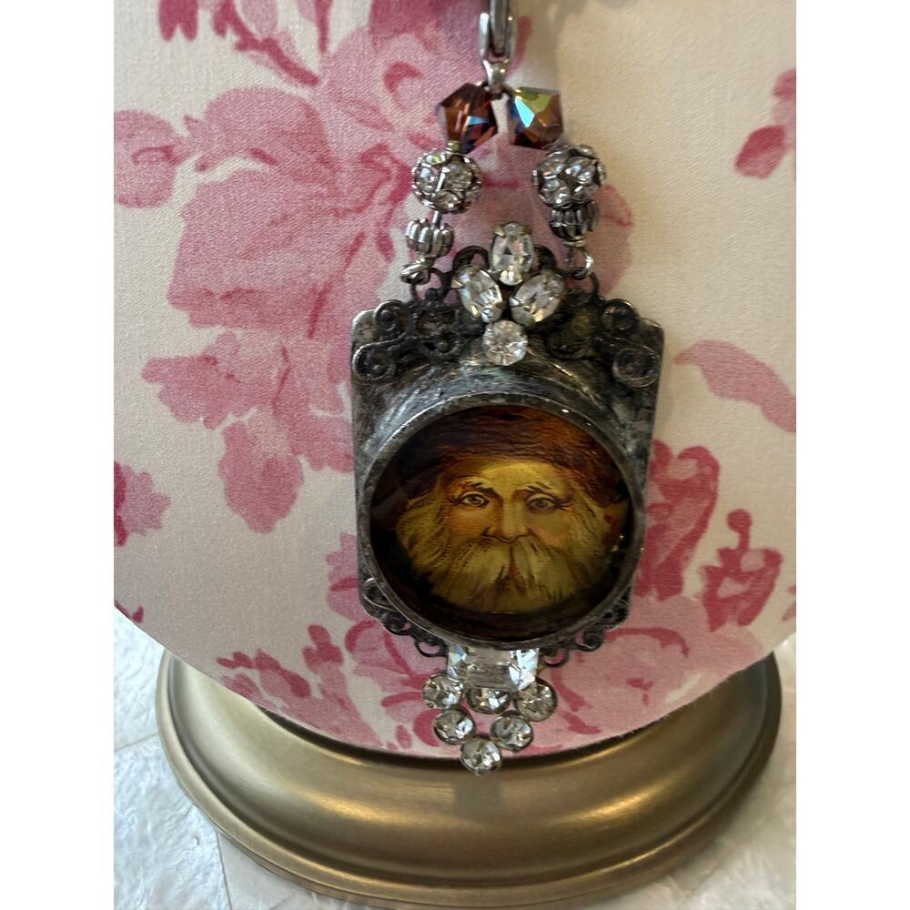 Santa Christmas St. Nicholas Art Necklace Layering Long Vintage Style